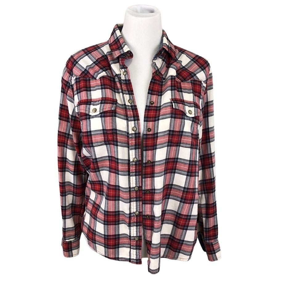Jachs Girlfriend Bea style long sleeve white,red and black plaid shirt